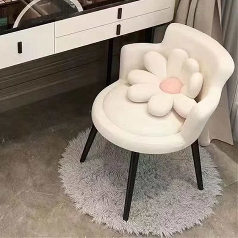 Tabouret de coiffeuse rond en velours à fleurs créatives contemporaines avec dossier et accoudoirs en métal pour chambre 
