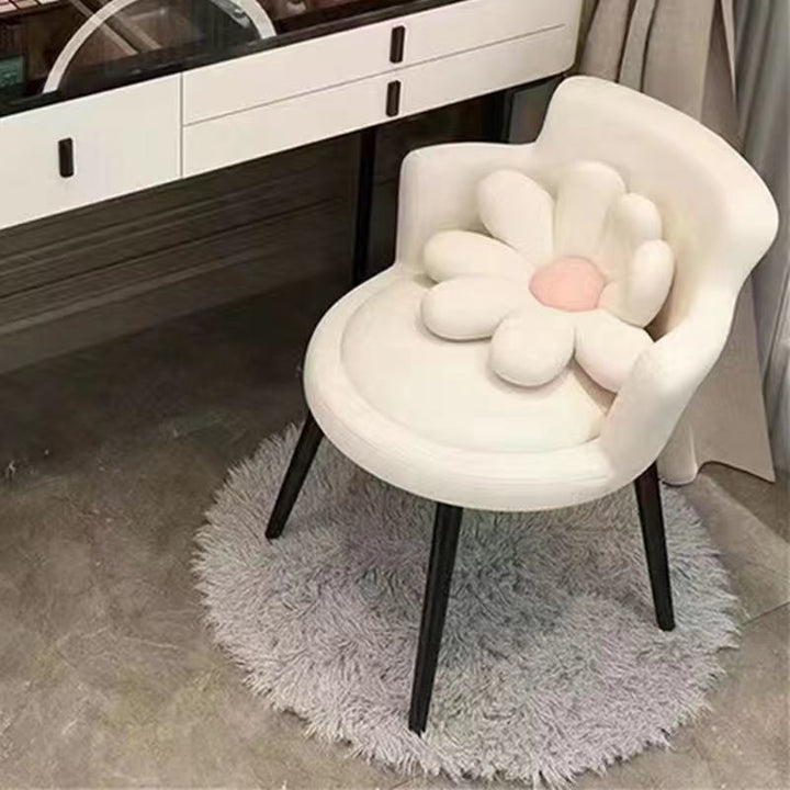 Tabouret de coiffeuse rond en velours à fleurs créatives contemporaines avec dossier et accoudoirs en métal pour chambre 