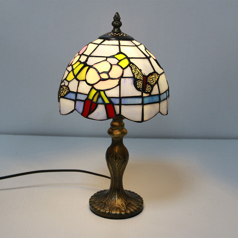 Vintage Tiffany Tierblumen Dekoration Buntglas Kuppel 1-Licht Tischlampe 