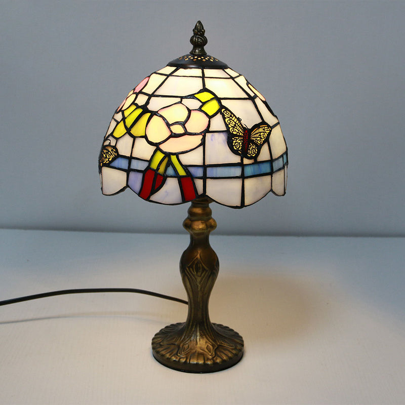 Vintage Tiffany Animal Flower Decoration Stained Glass Dome 1-Light Table Lamp