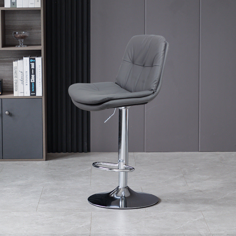 Taburete de barra con respaldo contemporáneo nórdico base redonda cojín rectangular cuero nappa espuma estructura de metal para comedor 