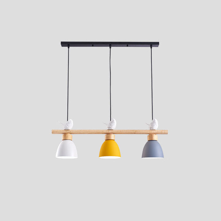 Lustre contemporain scandinave rond en bois de fer et résine à 3 lumières pour salle à manger 