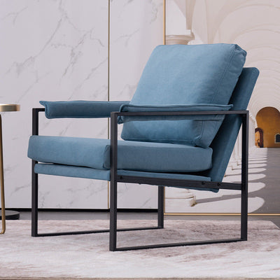 Contemporary Scandinavian Fabric Velvet Faux Leather Carbon Steel Latex Sponge Square Accent Chair Backrest Armrest For Living Room