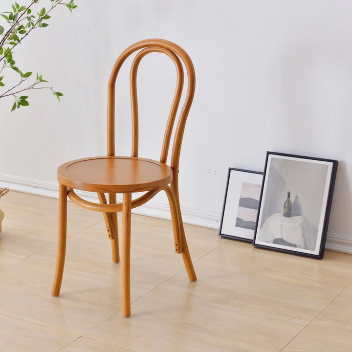Contemporary Retro Faux Rattan Rubberwood Round Arched Dining Chair Backrest For Dining Room