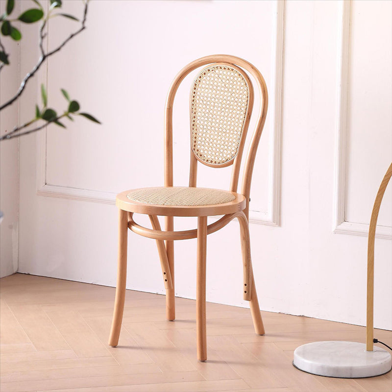 Traditional Vintage Round Faux Rattan Beech Wood Weaving Dining Chair Backrest For Dining Room