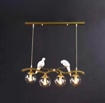 Contemporary Creative Resin Bird Glass Ball Shade 4-Light Island Light Chandelier For Living Room