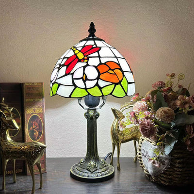 Traditionelle Tiffany Legierung Glas Dome Blume 1-Licht Tischlampe für Nachttisch 