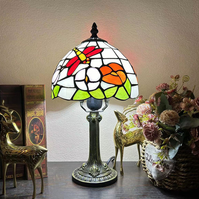 Traditionelle Tiffany Legierung Glas Dome Blume 1-Licht Tischlampe für Nachttisch 
