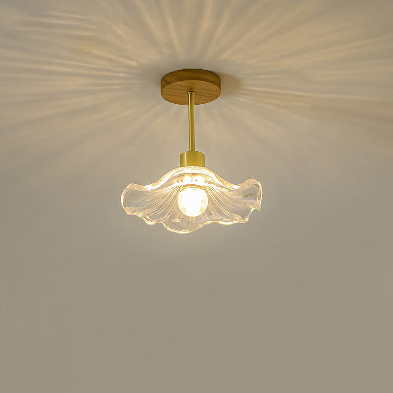 Luz de techo semiempotrada contemporánea de lujo con flor de cobre y vidrio de 1 luz para pasillo 