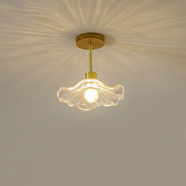 Luz de techo semiempotrada contemporánea de lujo con flor de cobre y vidrio de 1 luz para pasillo 