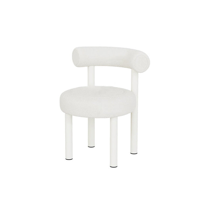 Tabouret de vanité rond nordique contemporain en cuir artificiel avec cadre en fer et dossier arqué pour chambre 