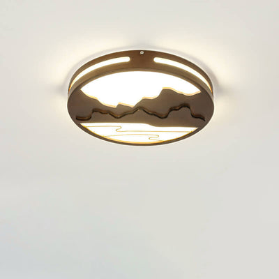 Plafonnier LED rond en bois moderne chinois avec design de montagne 