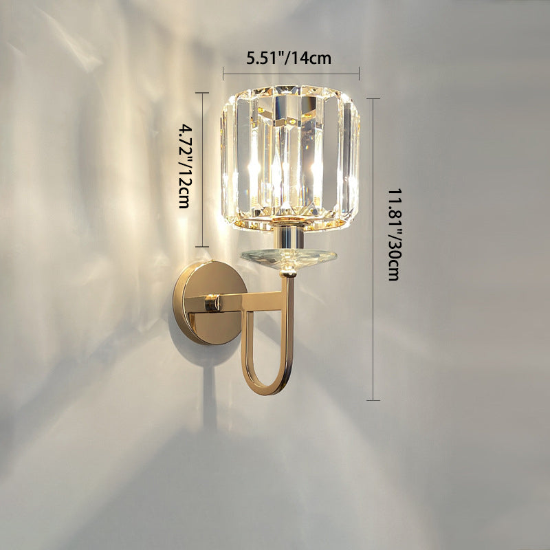 Modern Luxury Metal Iron Stainless Steel Crystal Ball Cylinder 1-Light Wall Sconce Lamp For Bedside