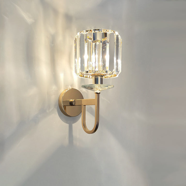 Modern Luxury Metal Iron Stainless Steel Crystal Ball Cylinder 1-Light Wall Sconce Lamp For Bedside