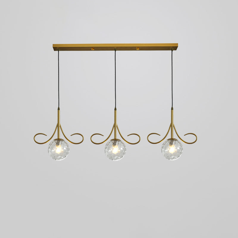 Lustre à 3 lumières en fer et verre avec barbes nordiques contemporaines pour salle à manger 