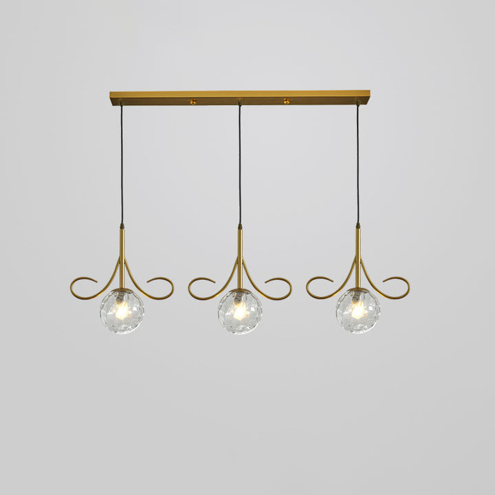 Lustre à 3 lumières en fer et verre avec barbes nordiques contemporaines pour salle à manger 