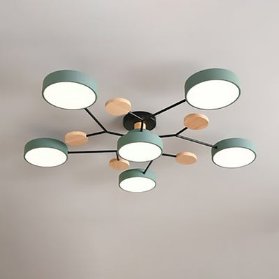 Lustre semi-encastré contemporain scandinave à design de branche moléculaire ronde LED pour salon 