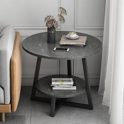 Table d'appoint ronde en panneau de densité simplicité moderne avec base en fer à 2 niveaux pour le salon 