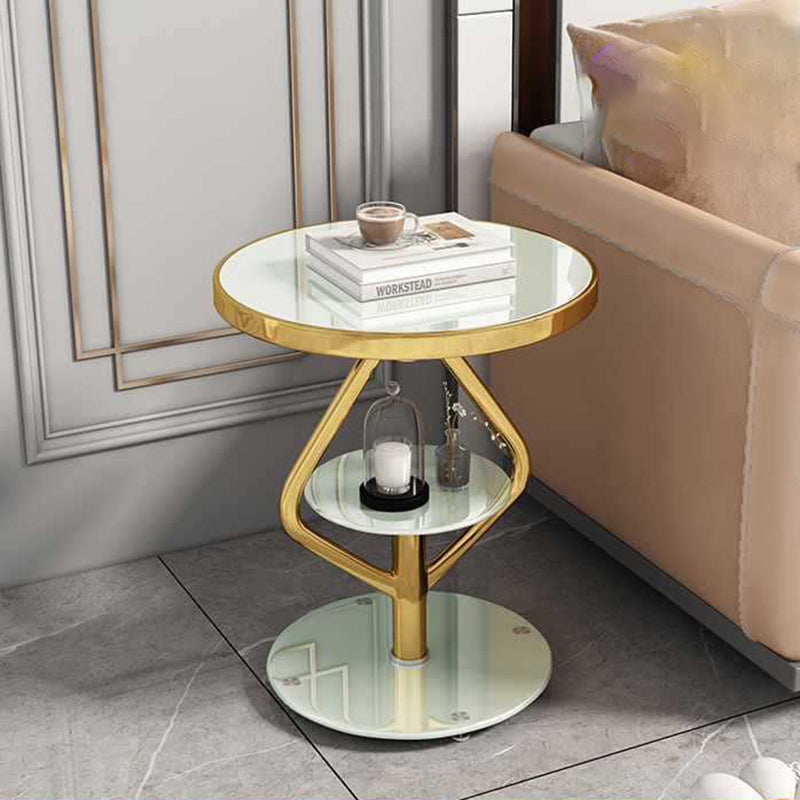 Zeitgenössischer nordischer runder Lutscher-Glas-Edelstahl-Beistelltisch 2-stufig für das Wohnzimmer 
