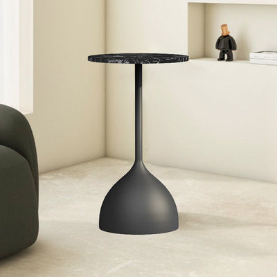 Mesa Auxiliar Redonda de Hierro y Mármol Minimalista Moderna para Sala de Estar 