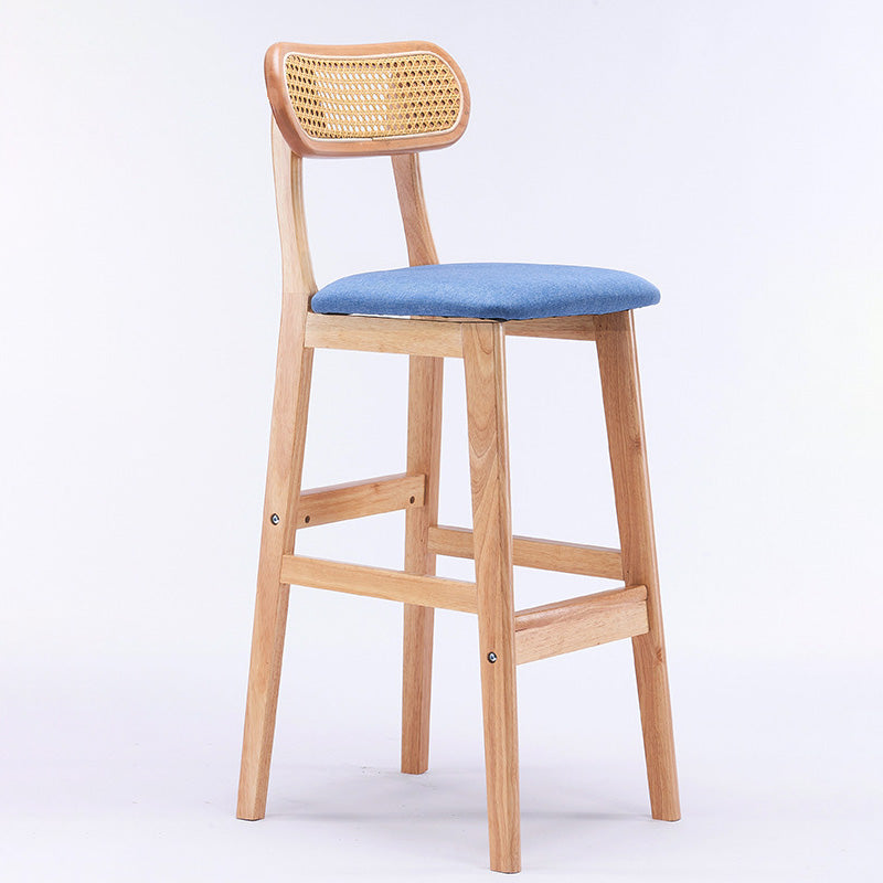 Tabouret de comptoir moderne minimaliste en cuir PU avec rotin rembourré en bois de caoutchouc, dossier ouvert, repose-pieds pour cuisine 