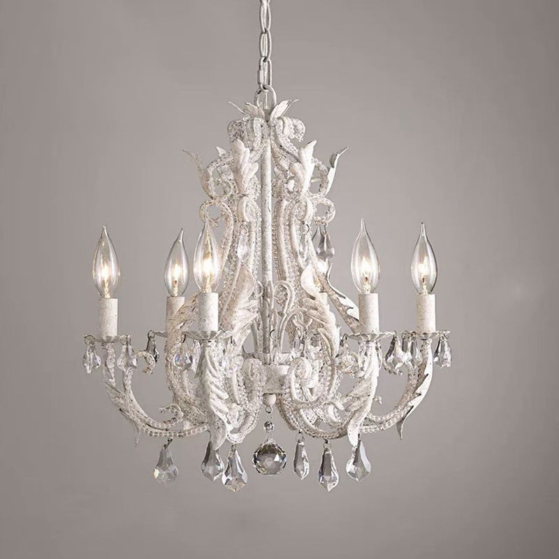 Contemporary Scandinavian Candle Iron Crystal 6-Light Chandelier For Living Room