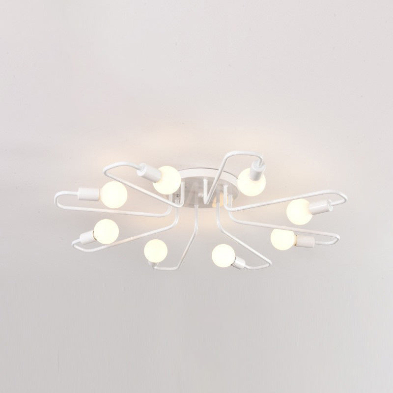 Ligne de tube incurvé nordique contemporain Fer 6/8 lumières Plafonnier semi-encastré pour salon 