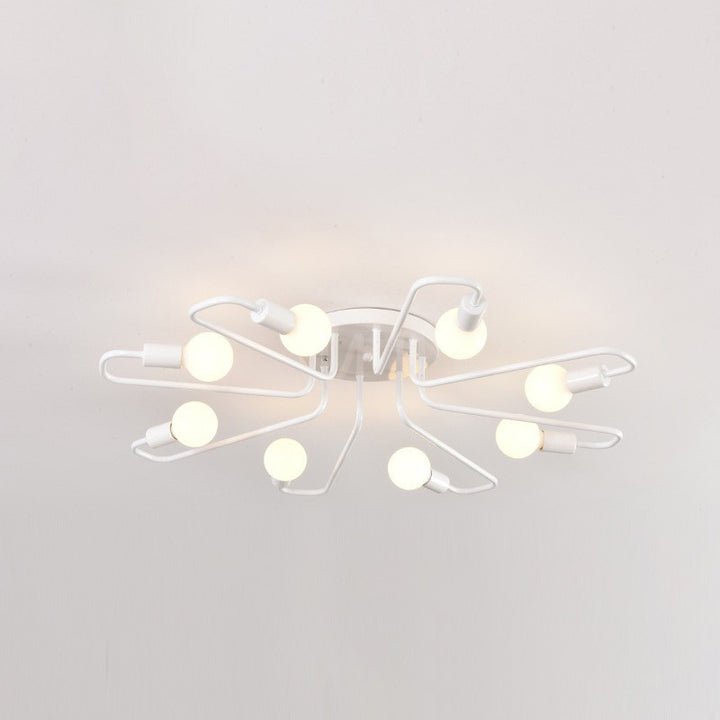 Ligne de tube incurvé nordique contemporain Fer 6/8 lumières Plafonnier semi-encastré pour salon 
