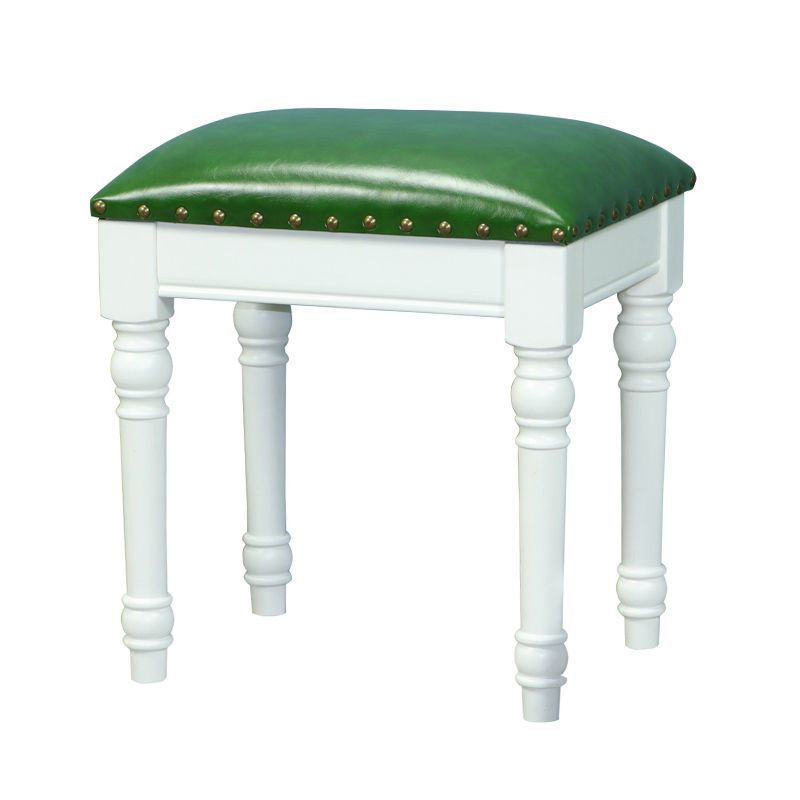 Tabouret de coiffeuse sans dossier ni accoudoirs en bois massif, cuir synthétique et lin carré scandinave contemporain pour chambre 