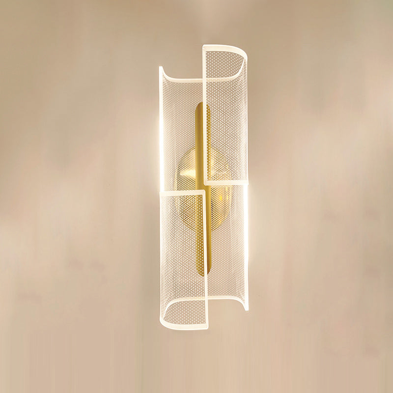 Lámpara de aplique de pared LED de lujo moderno de hierro acrílico con columna esqueletonizada y línea de rombos para pasillo 