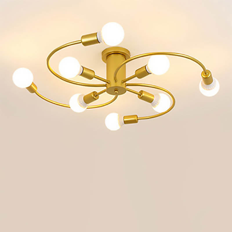 Modern Mid-Century Round Iron 6/8 Light Semi-Flush Mount Ceiling Light For Living Room