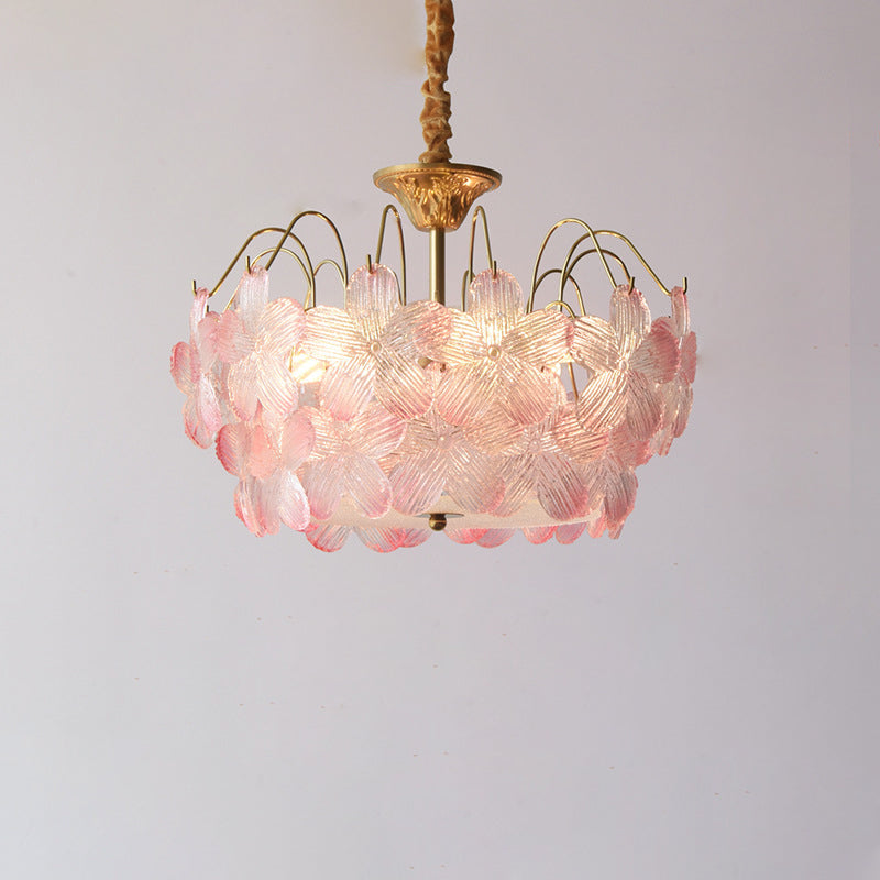 Lustres traditionnels en fer et verre rond à fleurs 5/6 lumières pour chambre 