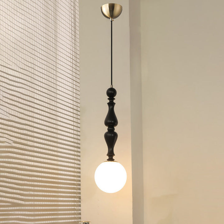 Luz colgante contemporánea retro de madera aluminio vidrio bola de 1 luz para dormitorio 