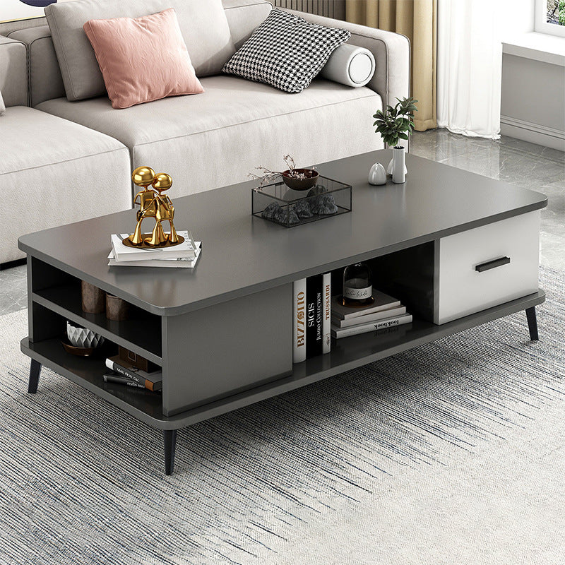 Mesa de café rectangular nórdica contemporánea de MDF y hierro con 1/2 cajón para sala de estar 
