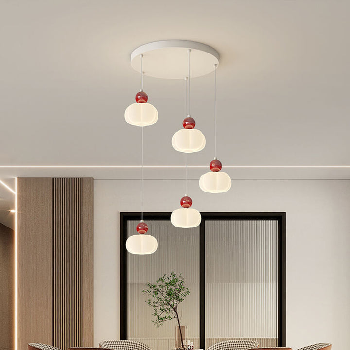 Lustre moderne minimaliste en coton crème, fer et plastique, 3/5 lumières, pour salle à manger 