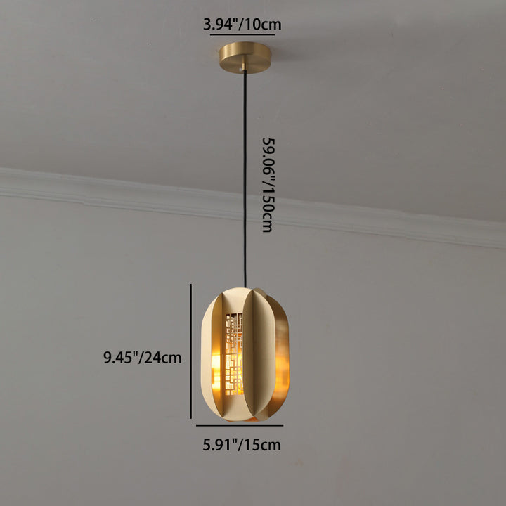 Traditional Chinese Copper Glass Cylinder Elliptical Hollow 1/3/6 Light Chandelier For Entryway