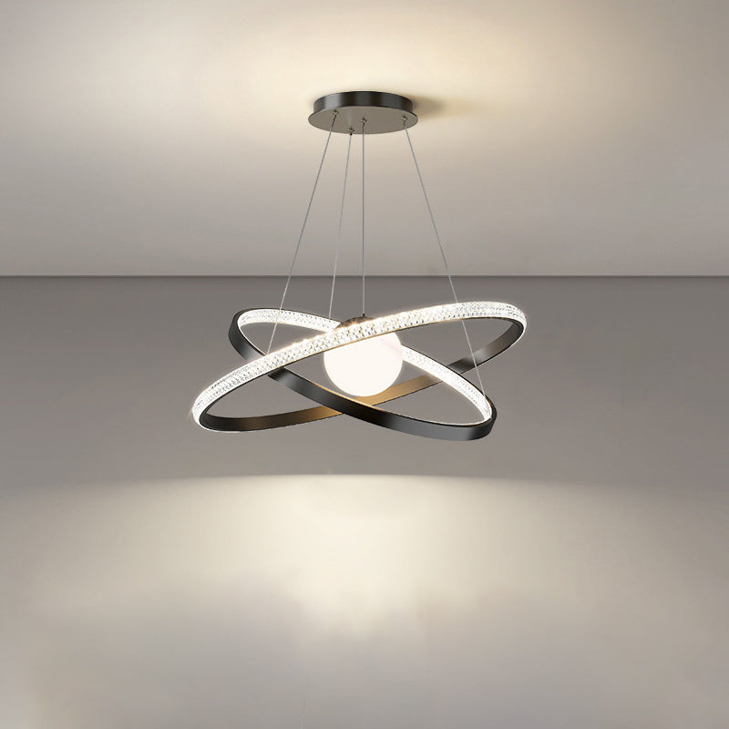 Lustre LED en fer et silicone à double cercle de luxe contemporain pour salon 