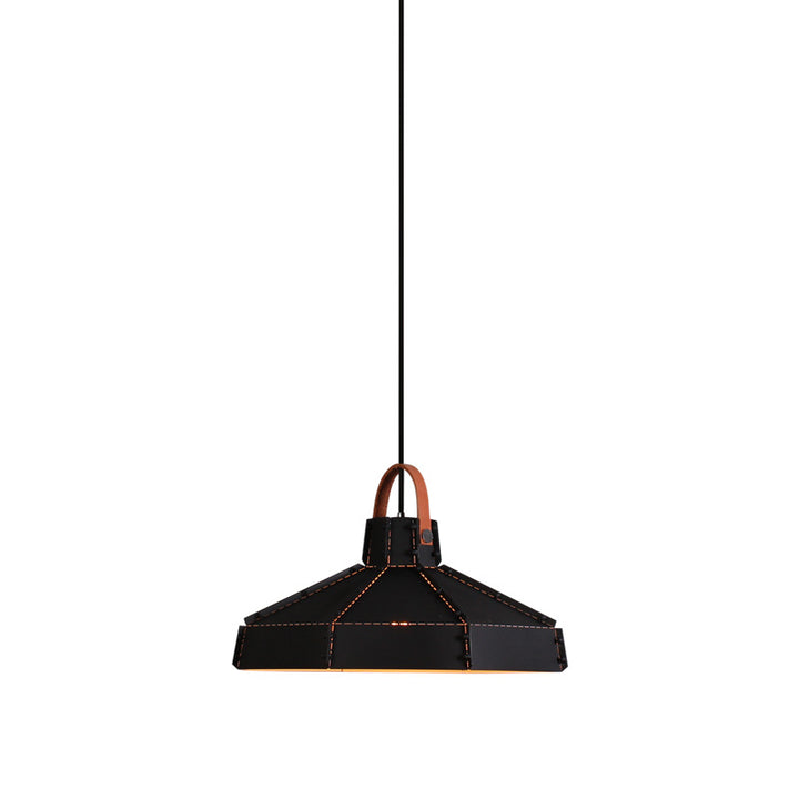 Lustre suspendu contemporain industriel rond cylindrique trapézoïdal en fer à 1 lumière pour salon 