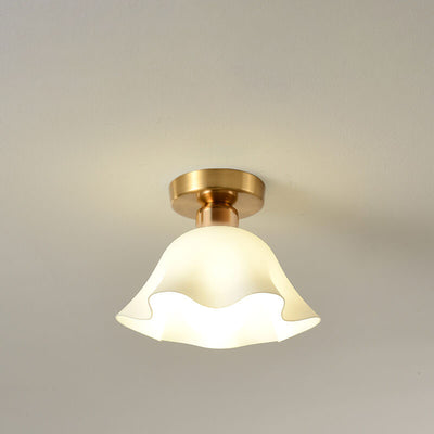 Scandinavian Modern Minimalist Iron Glass Ceramic Flower Diamond 1-Light Semi-Flush Mount Ceiling Light