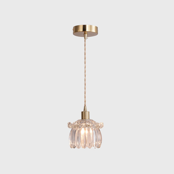 Zeitgenössische Luxus-Antik Messing Blume Glas Design 1-Licht Pendelleuchte für Wohnzimmer 