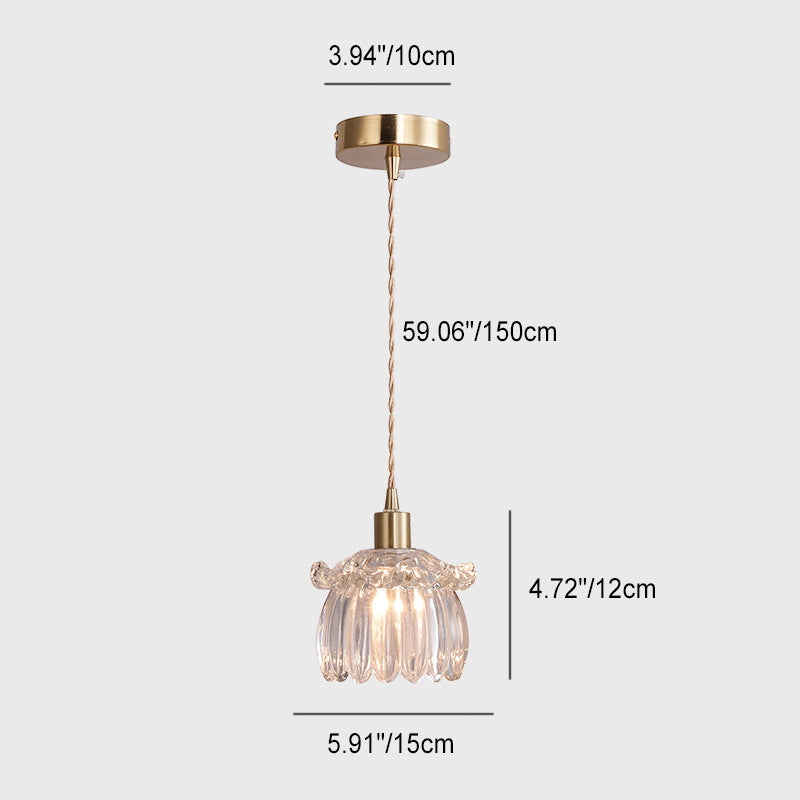 Zeitgenössische Luxus-Antik Messing Blume Glas Design 1-Licht Pendelleuchte für Wohnzimmer 