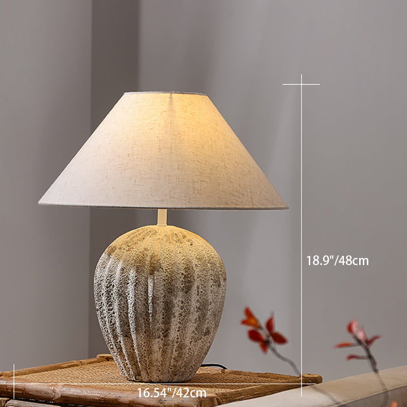 Modern Vintage Ceramic Jar Linen Fabric Handmade 1-Light Table Lamp For Living Room