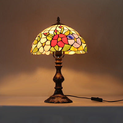 Traditional Tiffany Vintage Stained Glass Dome Aolly Base 1-Light Table Lamp For Home Office