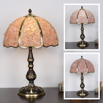 Modern Luxury Umbrella Half Circle Full Copper Crystal 1-Light Table Lamp For Bedroom