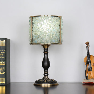 Lampe de table 1 lumière avec abat-jour en pierre de cristal moderne et base en cuivre pour bureau 