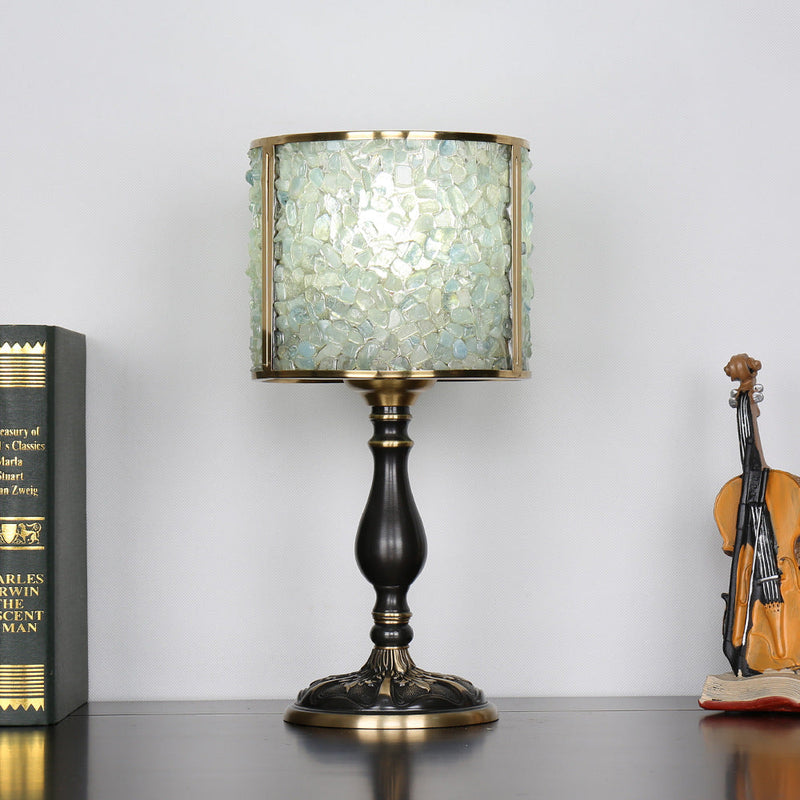 Lampe de table 1 lumière avec abat-jour en pierre de cristal moderne et base en cuivre pour bureau 
