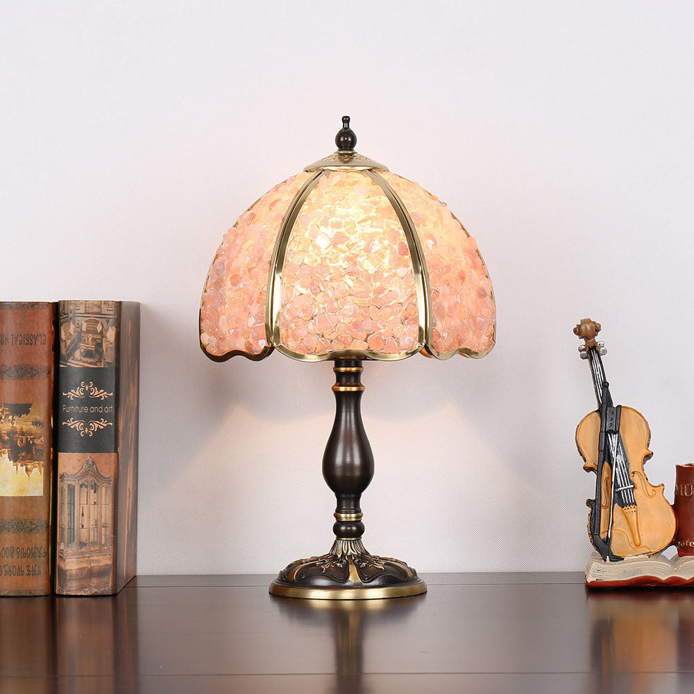 Zeitgenössische kreative farbige Kristall-Kupfer-Blume 1-Licht-Tischlampe für das Schlafzimmer 