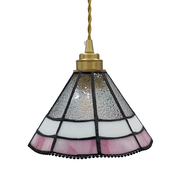 Lustre suspendu traditionnel vintage en laiton, verre, cylindre quadripartite, corne, treillis, à 1 lumière pour salle à manger 