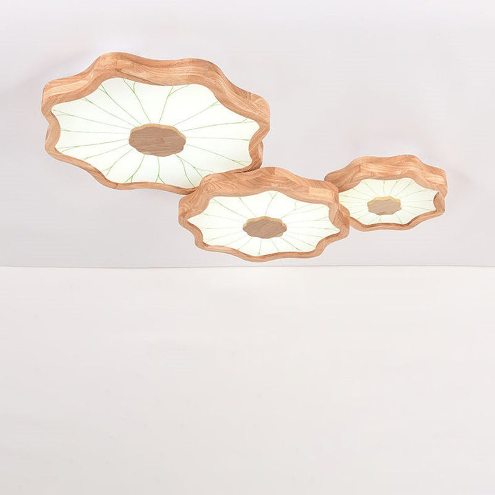 Traditionelle chinesische Lotusblatt-Deckenleuchte aus Holz, Eisen, Acryl, LED-Unterputz-Deckenleuchte für Wohnzimmer 