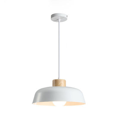 Modern Minimalist Round Aluminum Wood 1-Light Pendant Light For Dining Room